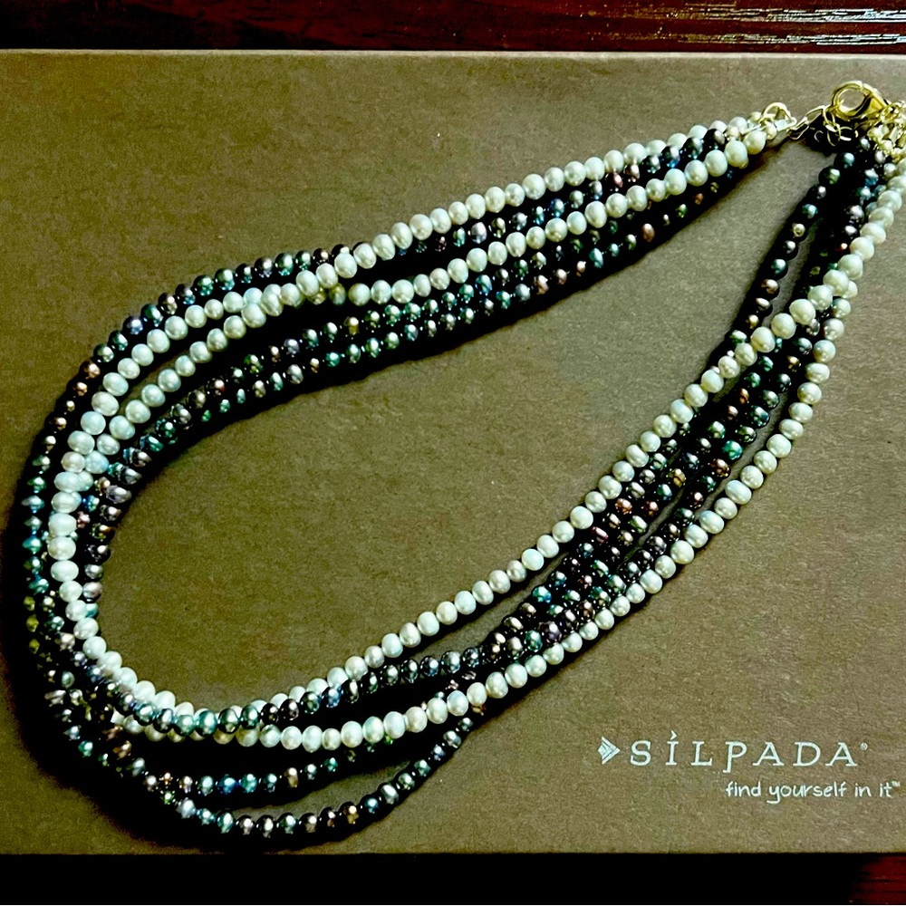 Silpada multi strand freshwater pearls in shades of grey